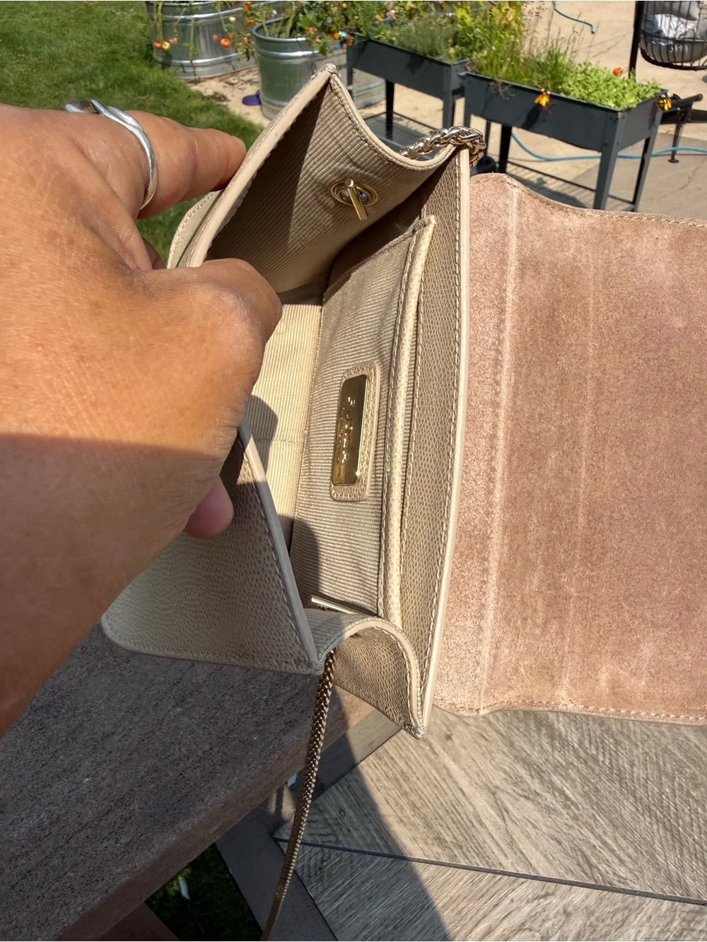 EUC Furla Metropolis Mini Beige Leather Crossbody Bag